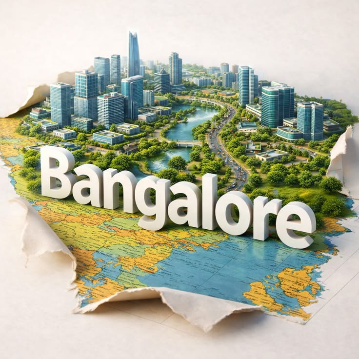Bangalore skyline featuring lush green parks and modern high-rise buildings